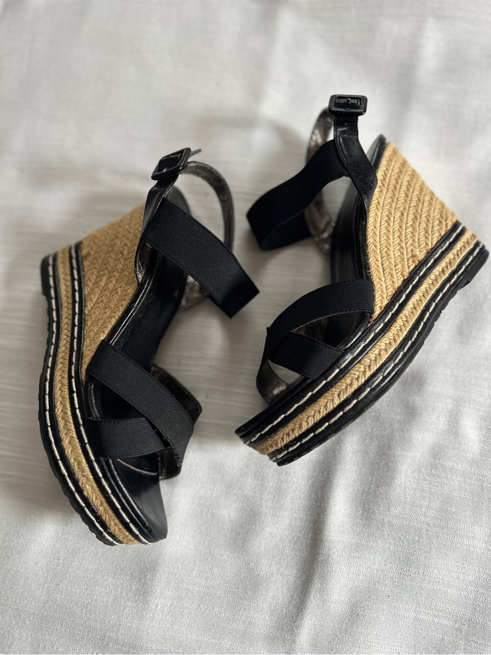 Charles by Charles David Thrice Black Elastic Espadrille Wedge Sandal | 8.5